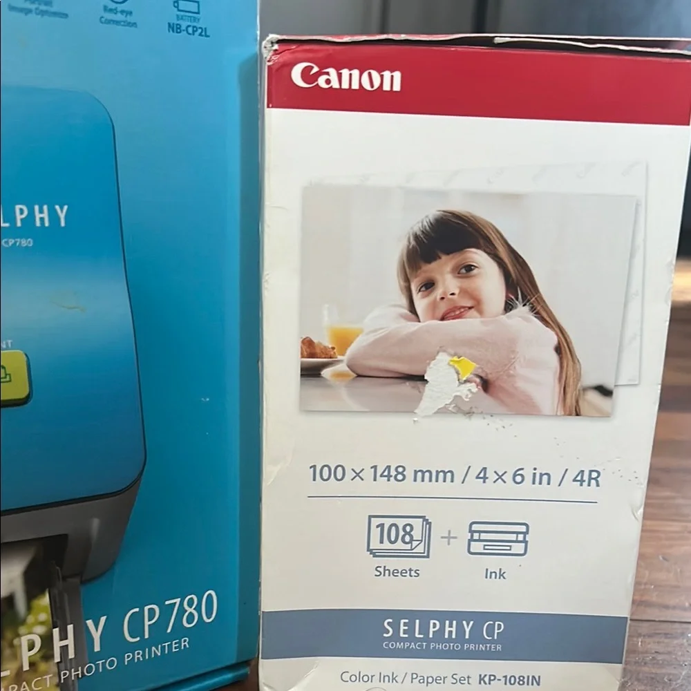 Canon Selphy CP780 Compact Photo Printer - Blue w/ Color Ink and Paper Bundle